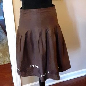Rene Margo brown embroidered beaded pleated skirt Fully lined size Medium EUC…